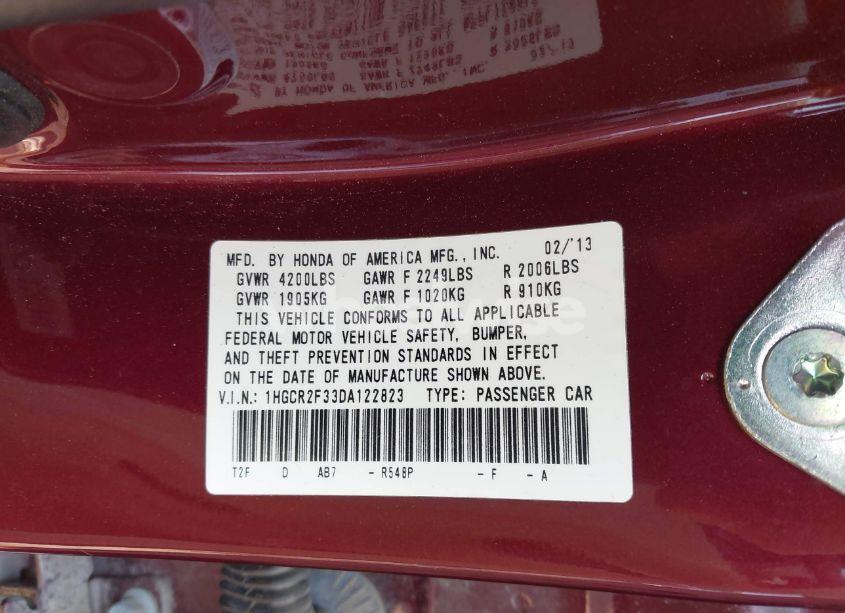 Photo 9 of 2013 Honda Accord LX (VIN 1HGCR2F33DA122823)