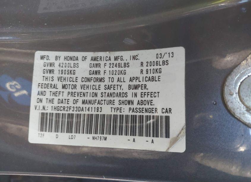 Photo 9 of 2013 Honda Accord LX (VIN 1HGCR2F33DA141193)