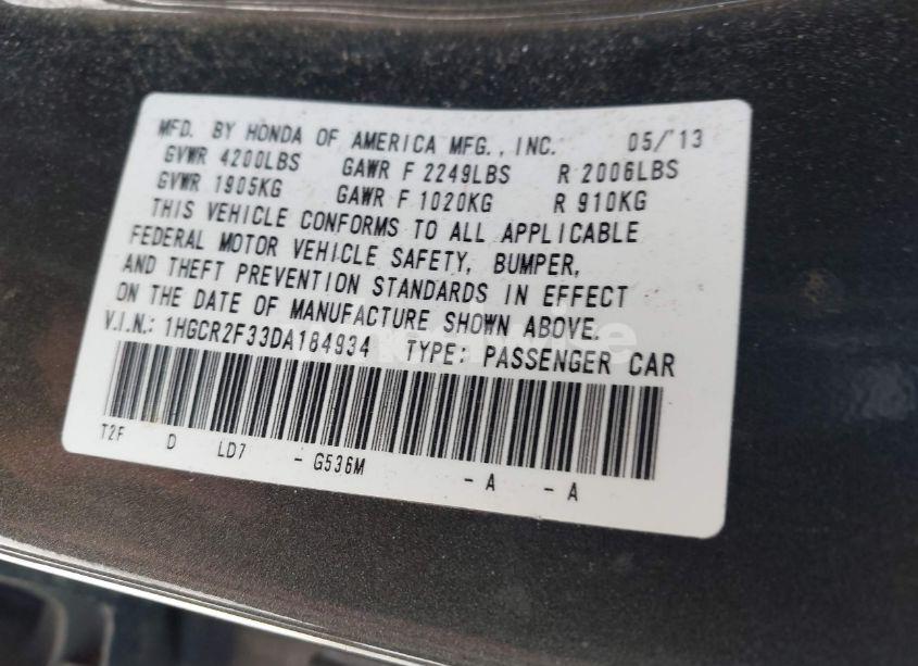 Photo 9 of 2013 Honda Accord LX (VIN 1HGCR2F33DA184934)