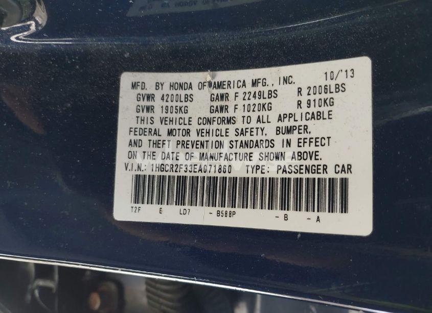 Photo 9 of 2014 Honda Accord LX (VIN 1HGCR2F33EA071860)