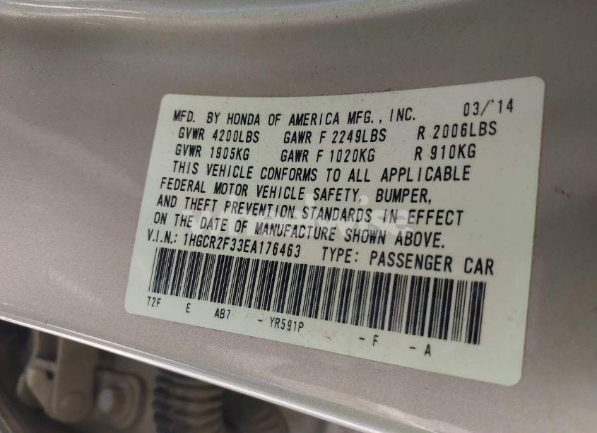 Photo 9 of 2014 Honda Accord LX (VIN 1HGCR2F33EA176463)