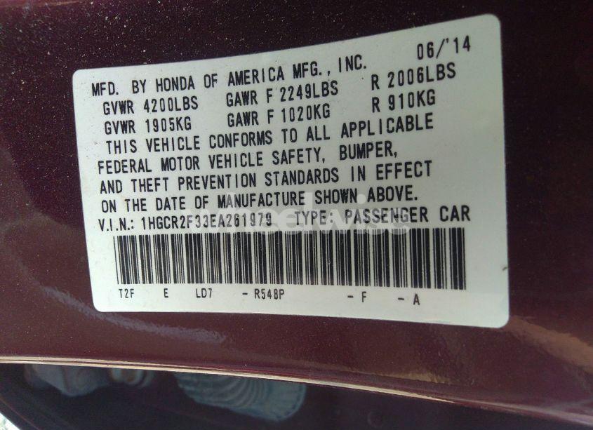 Photo 9 of 2014 Honda Accord LX (VIN 1HGCR2F33EA261979)