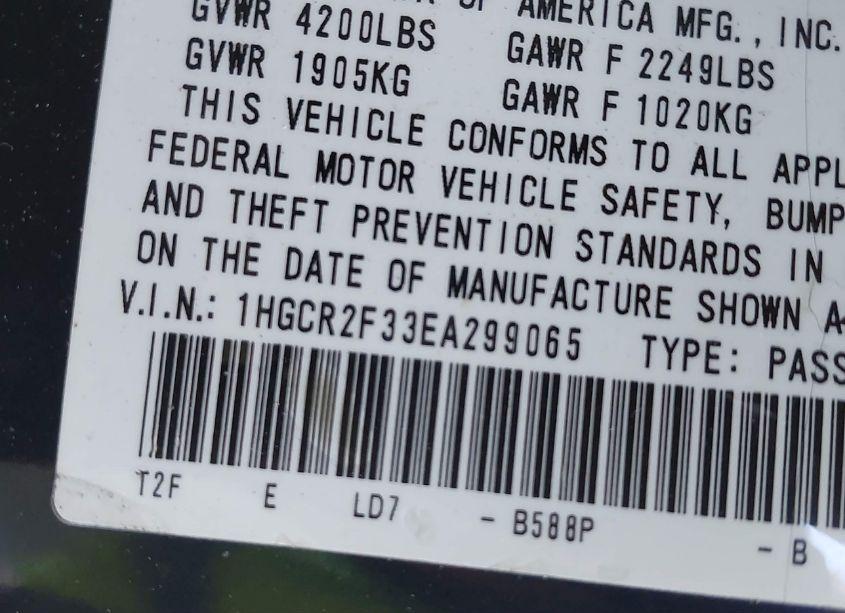 Photo 9 of 2014 Honda Accord LX (VIN 1HGCR2F33EA299065)