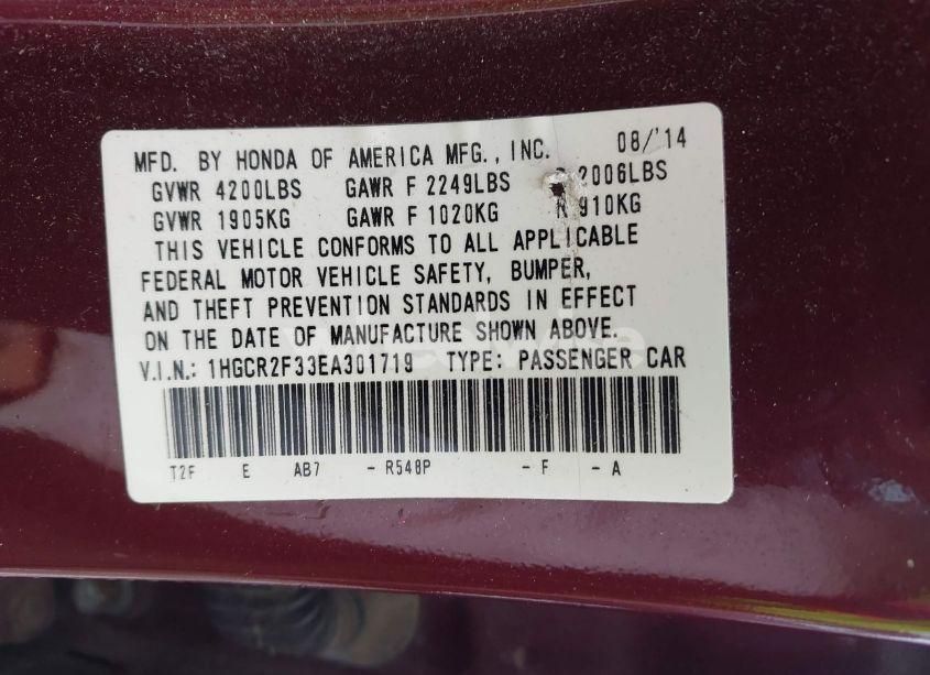 Photo 9 of 2014 Honda Accord LX (VIN 1HGCR2F33EA301719)