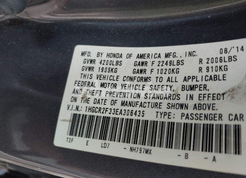 Photo 9 of 2014 Honda Accord LX (VIN 1HGCR2F33EA306435)