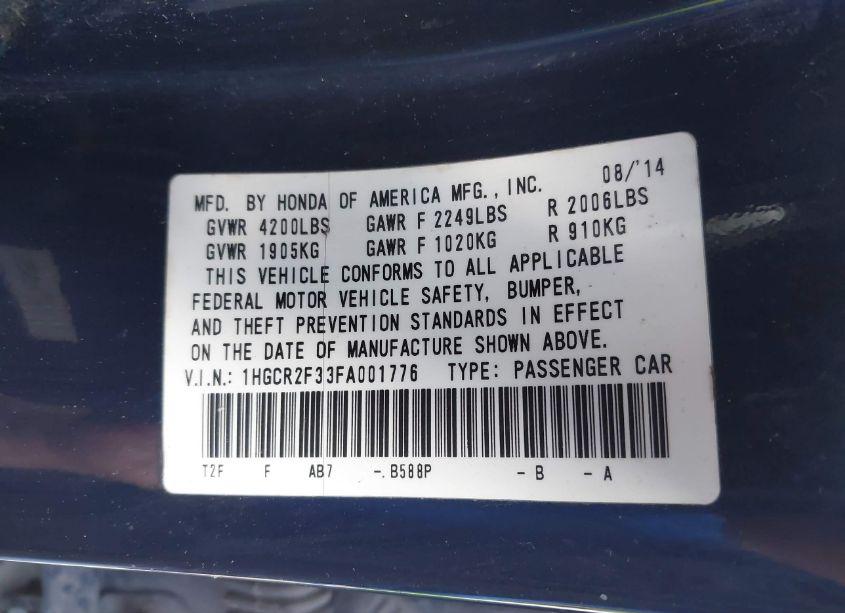 Photo 9 of 2015 Honda Accord LX (VIN 1HGCR2F33FA001776)