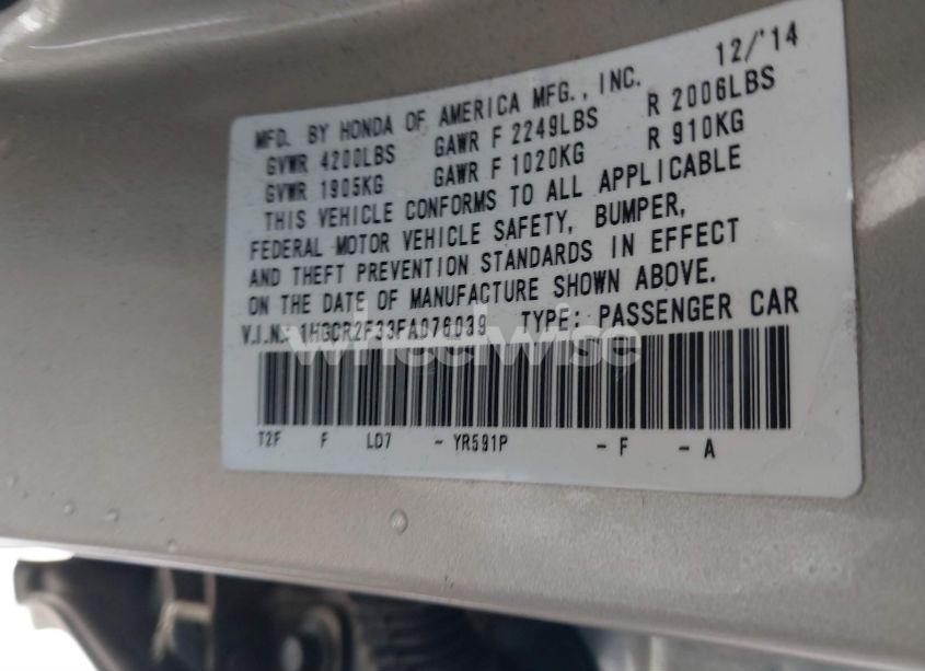 Photo 9 of 2015 Honda Accord LX (VIN 1HGCR2F33FA076039)