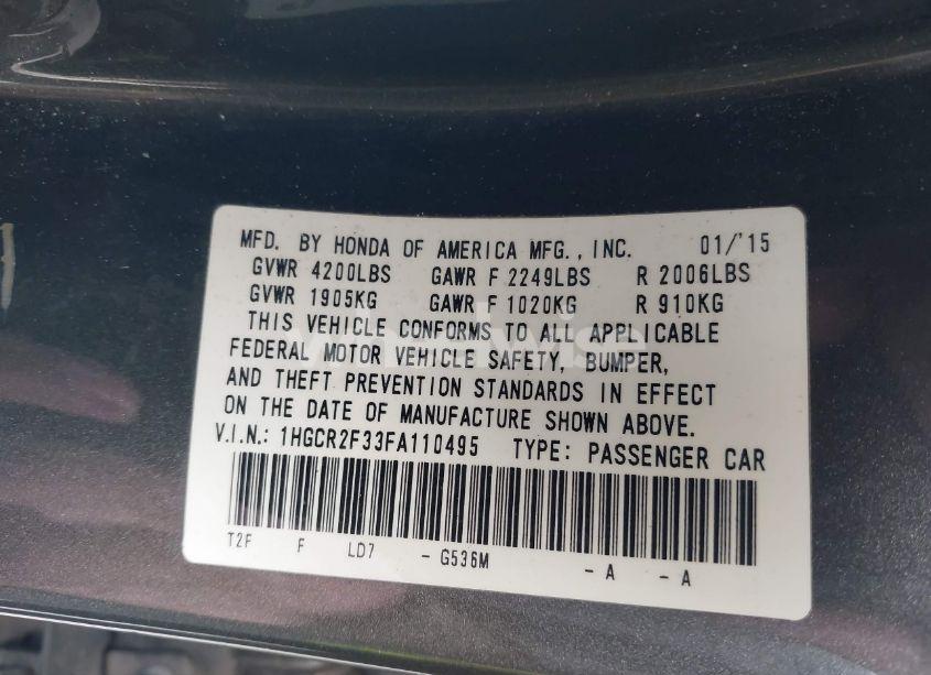 Photo 9 of 2015 Honda Accord LX (VIN 1HGCR2F33FA110495)