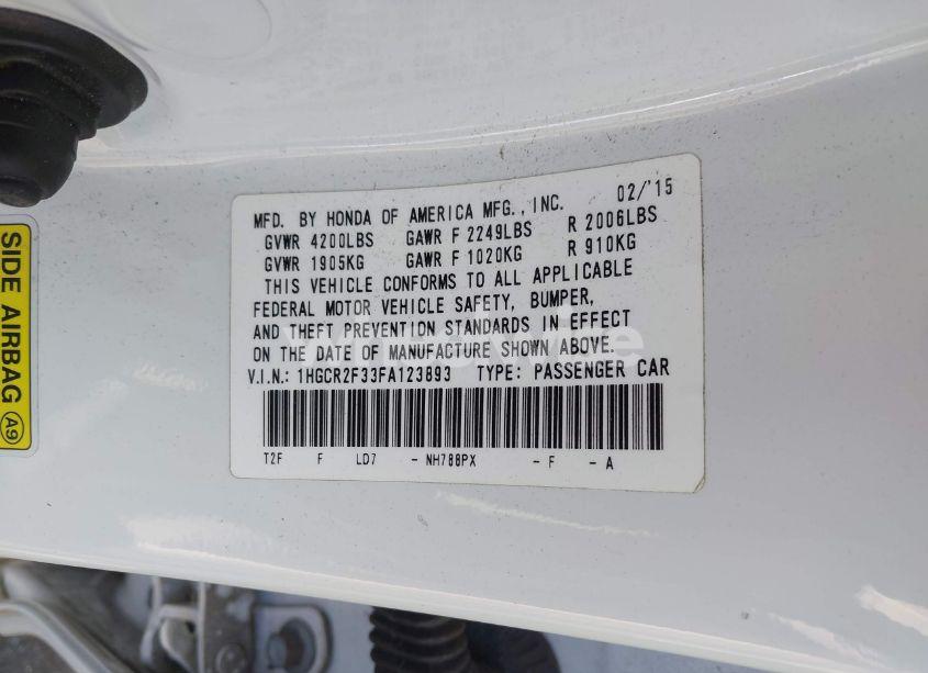 Photo 9 of 2015 Honda Accord LX (VIN 1HGCR2F33FA123893)