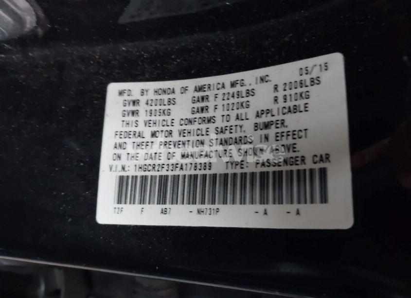 Photo 9 of 2015 Honda Accord LX (VIN 1HGCR2F33FA178389)