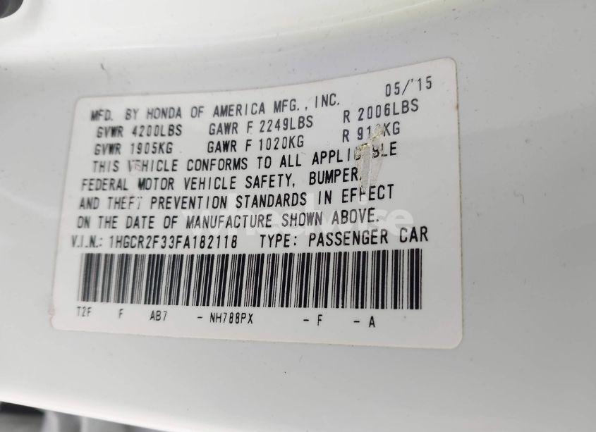 Photo 9 of 2015 Honda Accord LX (VIN 1HGCR2F33FA182118)