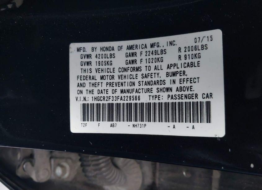 Photo 9 of 2015 Honda Accord LX (VIN 1HGCR2F33FA229566)