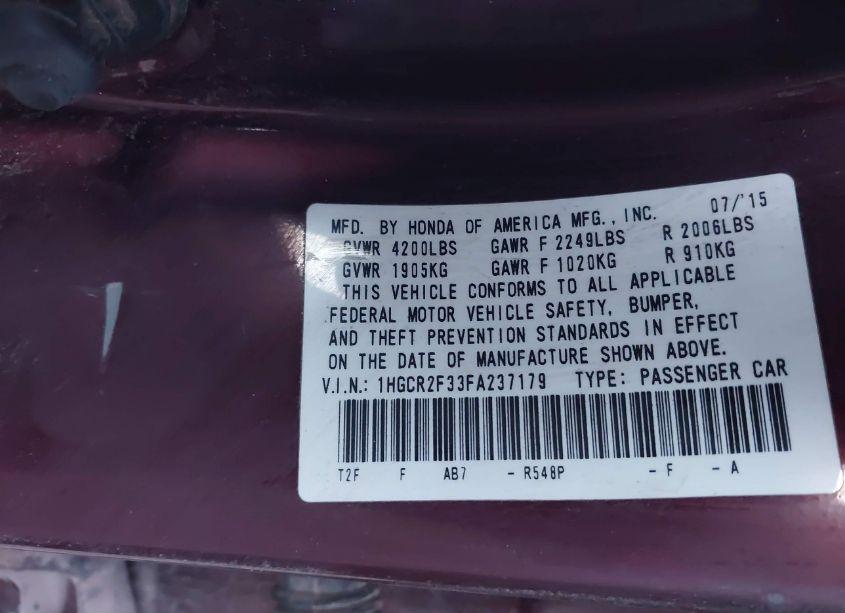 Photo 9 of 2015 Honda Accord LX (VIN 1HGCR2F33FA237179)