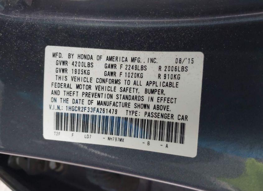 Photo 9 of 2015 Honda Accord LX (VIN 1HGCR2F33FA261479)