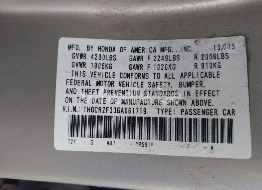 Photo 9 of 2016 Honda Accord LX (VIN 1HGCR2F33GA061719)