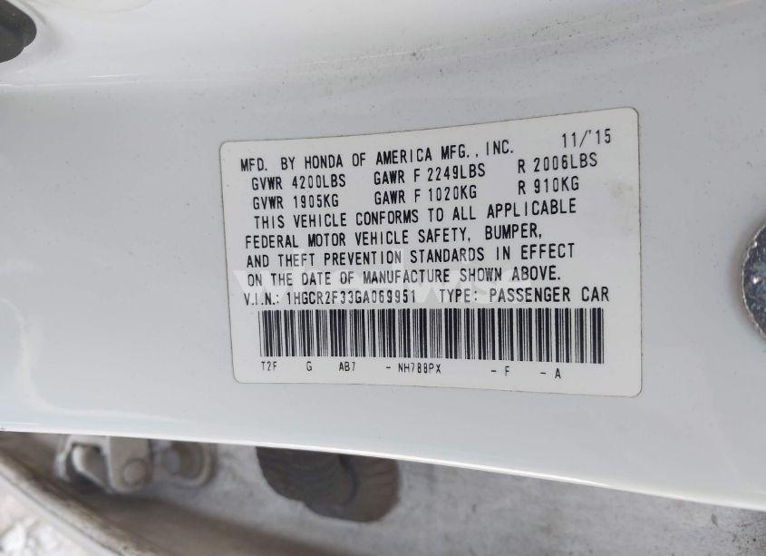 Photo 9 of 2016 Honda Accord LX (VIN 1HGCR2F33GA069951)