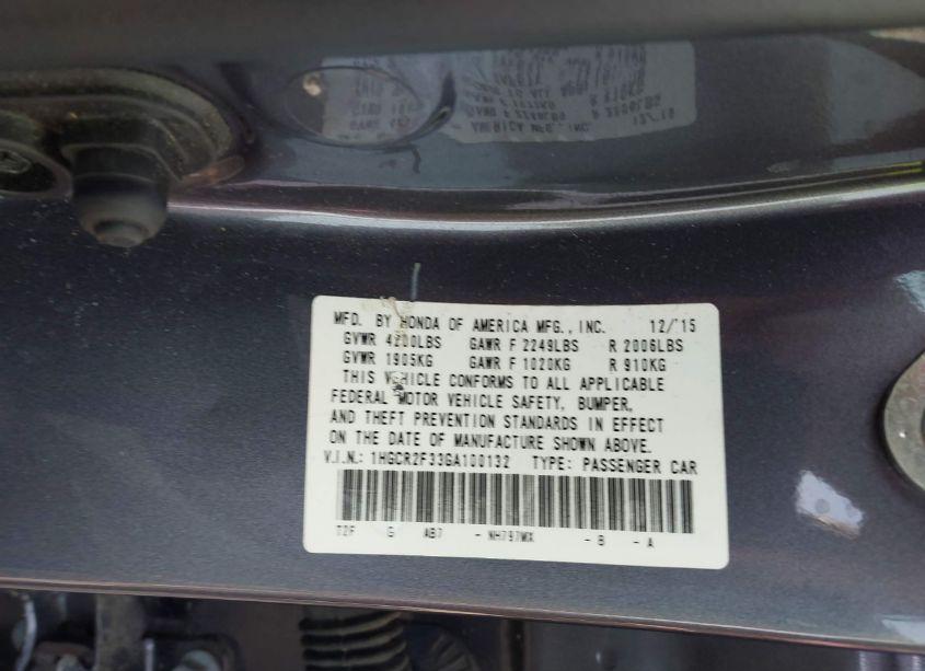Photo 9 of 2016 Honda Accord LX (VIN 1HGCR2F33GA100132)