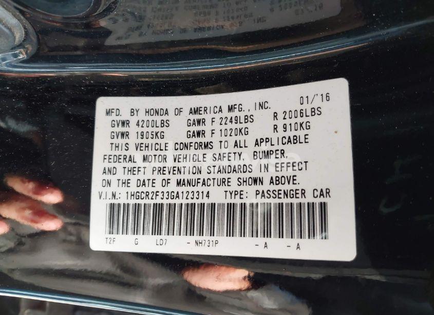 Photo 9 of 2016 Honda Accord LX (VIN 1HGCR2F33GA123314)