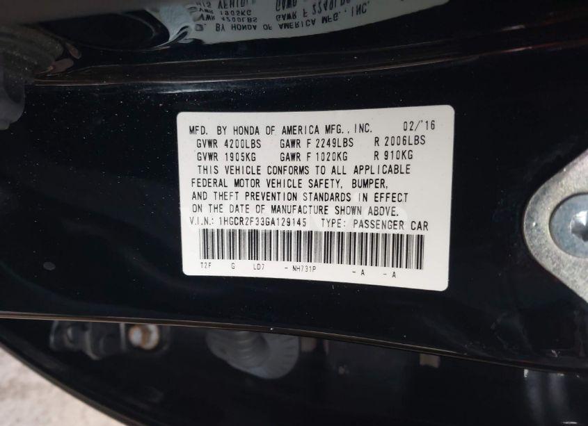 Photo 9 of 2016 Honda Accord LX (VIN 1HGCR2F33GA129145)