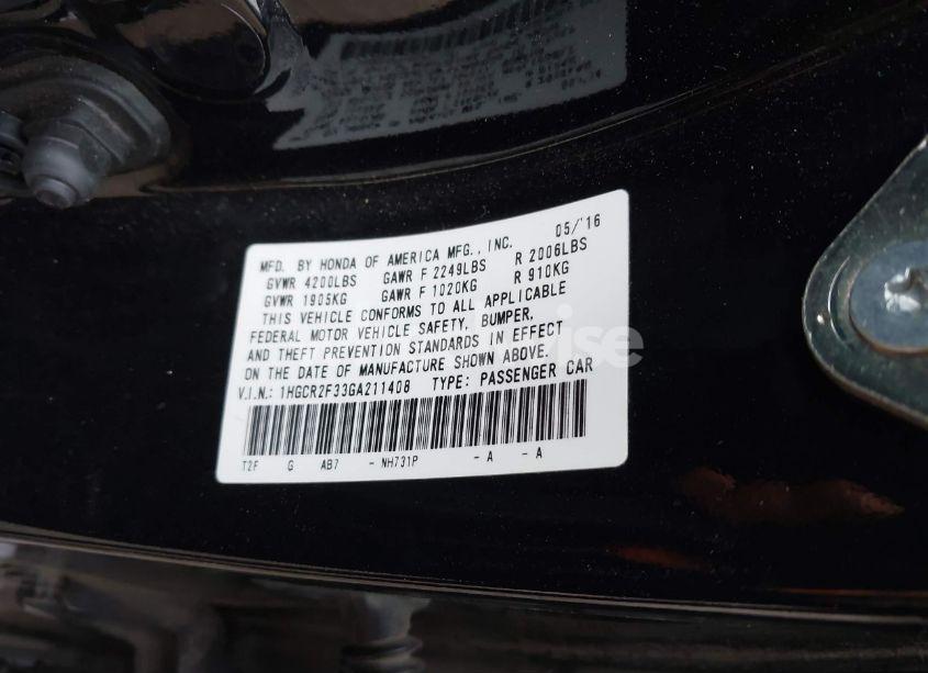 Photo 9 of 2016 Honda Accord LX (VIN 1HGCR2F33GA211408)