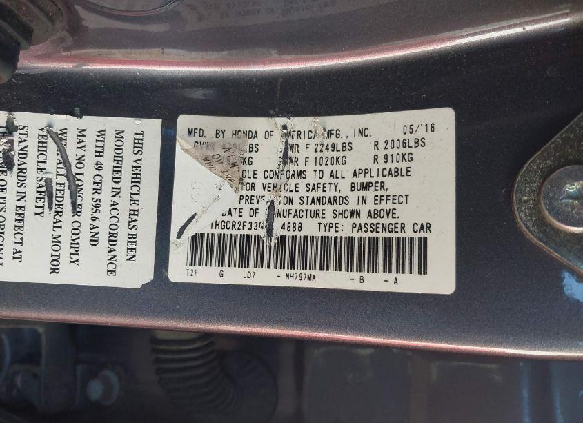 Photo 9 of 2016 Honda Accord LX (VIN 1HGCR2F33GA214888)