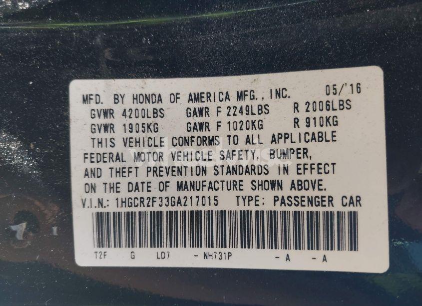 Photo 9 of 2016 Honda Accord LX (VIN 1HGCR2F33GA217015)