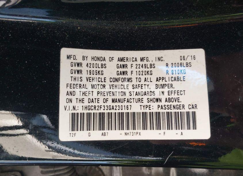 Photo 9 of 2016 Honda Accord LX (VIN 1HGCR2F33GA230167)