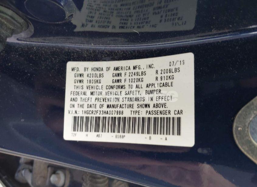 Photo 9 of 2017 Honda Accord LX (VIN 1HGCR2F33HA007998)