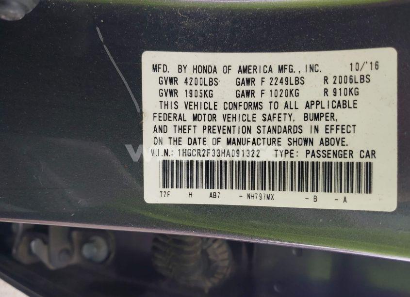 Photo 9 of 2017 Honda Accord LX (VIN 1HGCR2F33HA091322)