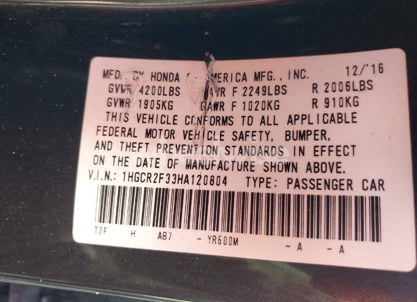 Photo 9 of 2017 Honda Accord LX (VIN 1HGCR2F33HA120804)