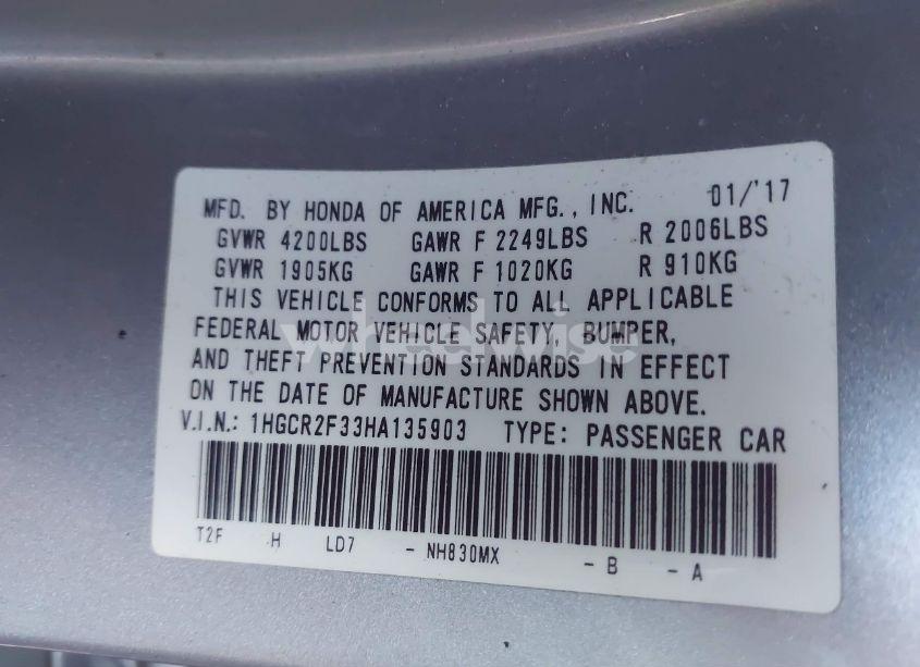 Photo 9 of 2017 Honda Accord LX (VIN 1HGCR2F33HA135903)