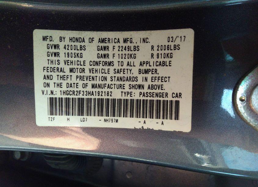 Photo 9 of 2017 Honda Accord LX (VIN 1HGCR2F33HA192182)