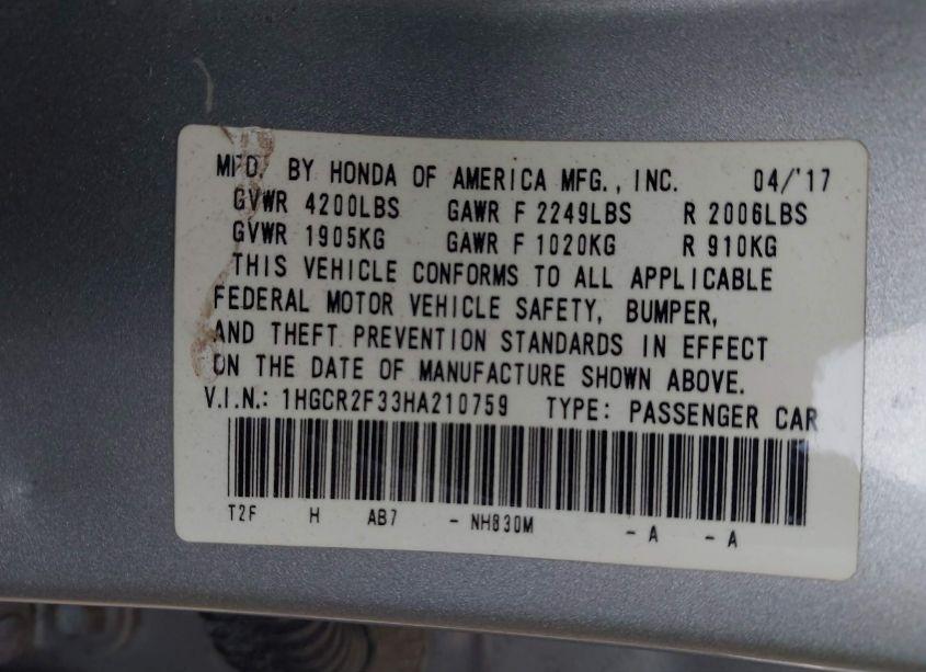 Photo 9 of 2017 Honda Accord LX (VIN 1HGCR2F33HA210759)