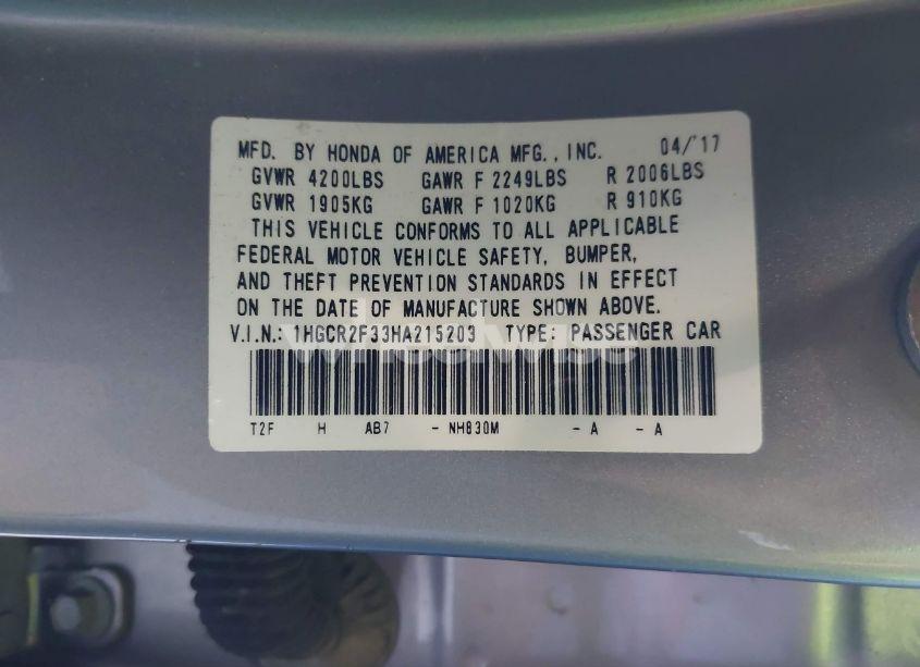 Photo 9 of 2017 Honda Accord LX (VIN 1HGCR2F33HA215203)