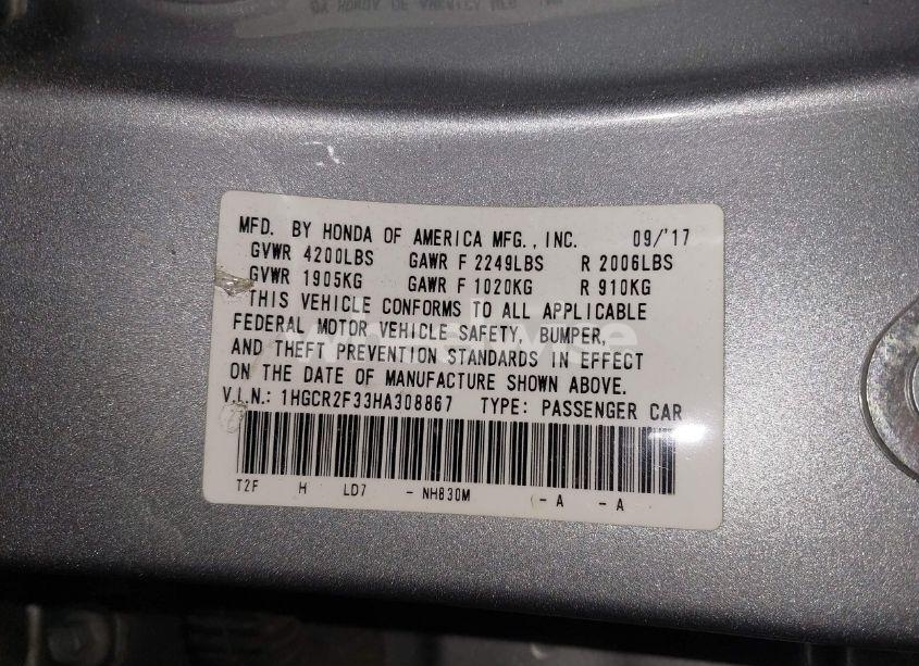 Photo 9 of 2017 Honda Accord LX (VIN 1HGCR2F33HA308867)