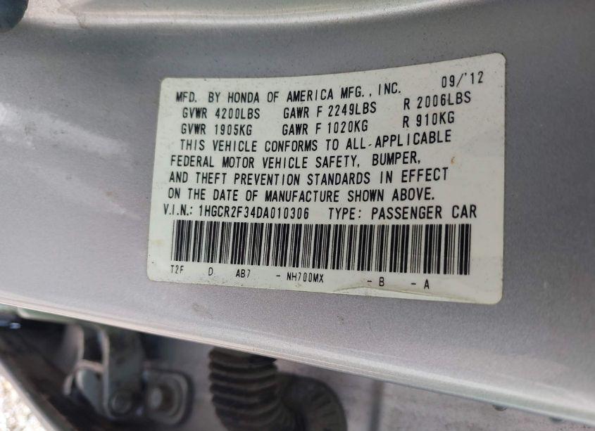 Photo 9 of 2013 Honda Accord LX (VIN 1HGCR2F34DA010306)