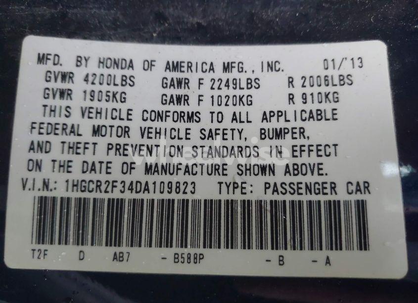 Photo 9 of 2013 Honda Accord LX (VIN 1HGCR2F34DA109823)