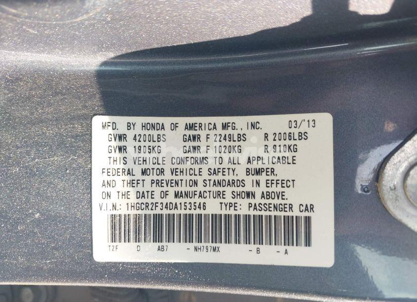 Photo 9 of 2013 Honda Accord LX (VIN 1HGCR2F34DA153546)