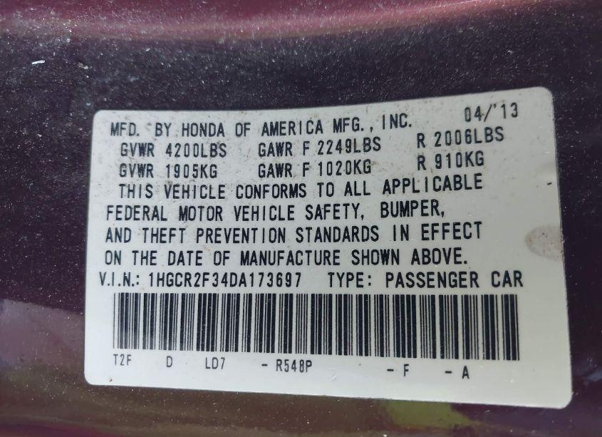 Photo 9 of 2013 Honda Accord LX (VIN 1HGCR2F34DA173697)