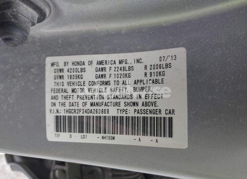 Photo 9 of 2013 Honda Accord LX (VIN 1HGCR2F34DA260869)
