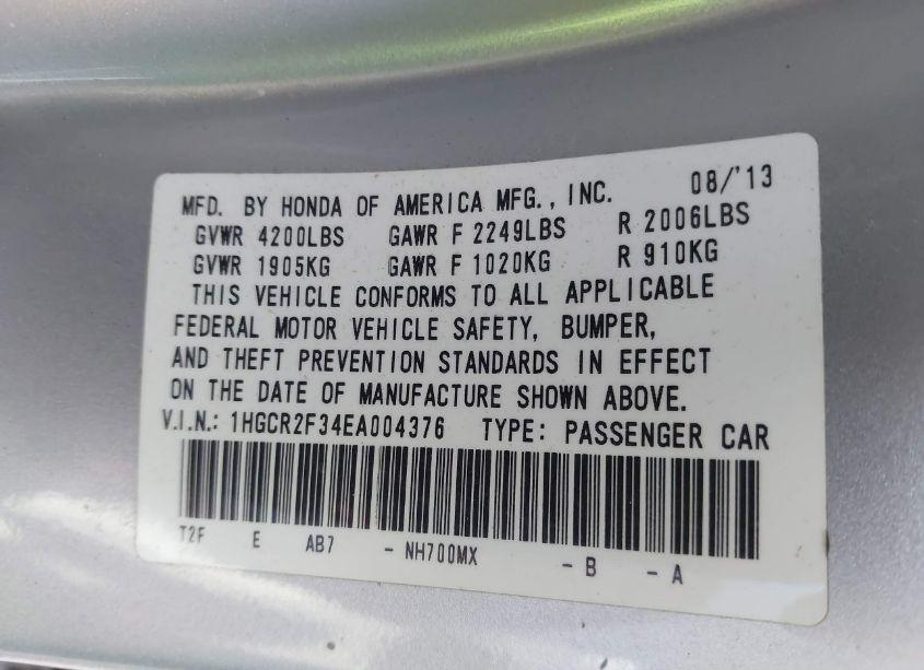 Photo 9 of 2014 Honda Accord LX (VIN 1HGCR2F34EA004376)