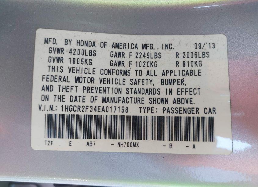 Photo 9 of 2014 Honda Accord LX (VIN 1HGCR2F34EA017158)