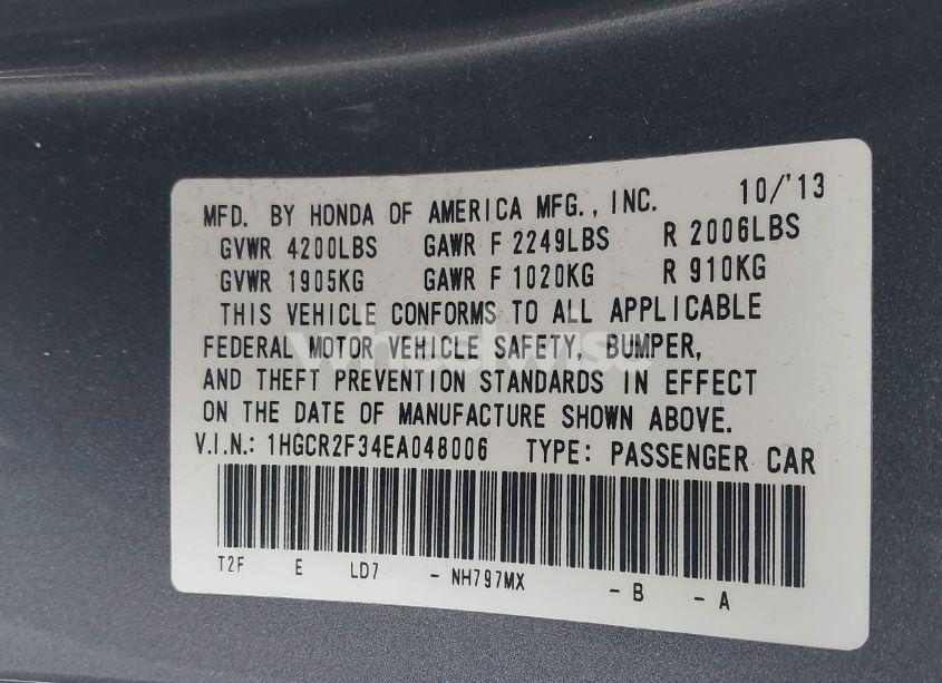 Photo 9 of 2014 Honda Accord LX (VIN 1HGCR2F34EA048006)
