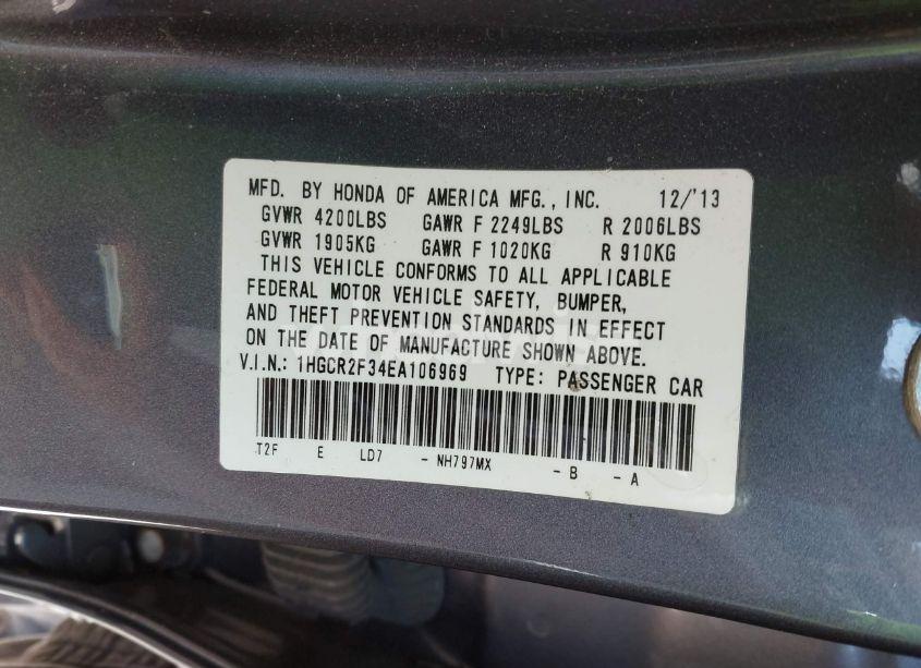 Photo 9 of 2014 Honda Accord LX (VIN 1HGCR2F34EA106969)