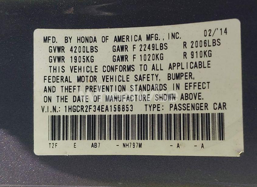 Photo 9 of 2014 Honda Accord LX (VIN 1HGCR2F34EA156853)