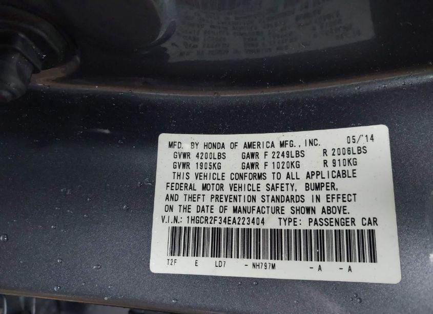 Photo 9 of 2014 Honda Accord LX (VIN 1HGCR2F34EA223404)