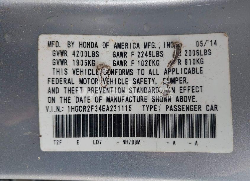 Photo 9 of 2014 Honda Accord LX (VIN 1HGCR2F34EA231115)