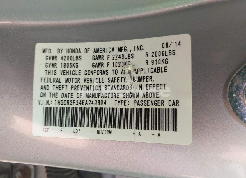 Photo 9 of 2014 Honda Accord LX (VIN 1HGCR2F34EA249694)