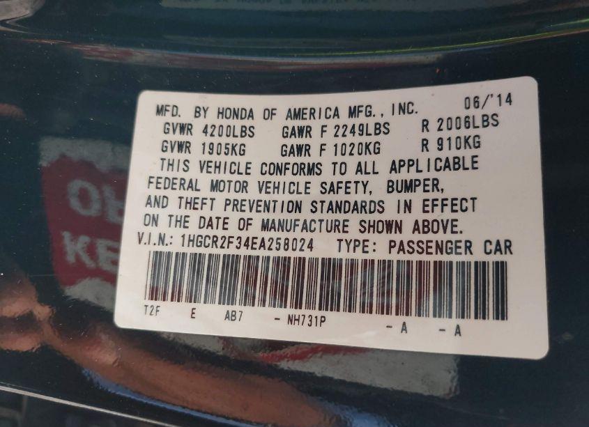 Photo 9 of 2014 Honda Accord LX (VIN 1HGCR2F34EA258024)