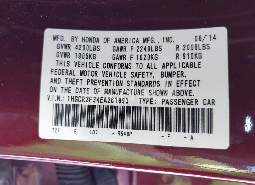 Photo 9 of 2014 Honda Accord LX (VIN 1HGCR2F34EA261893)